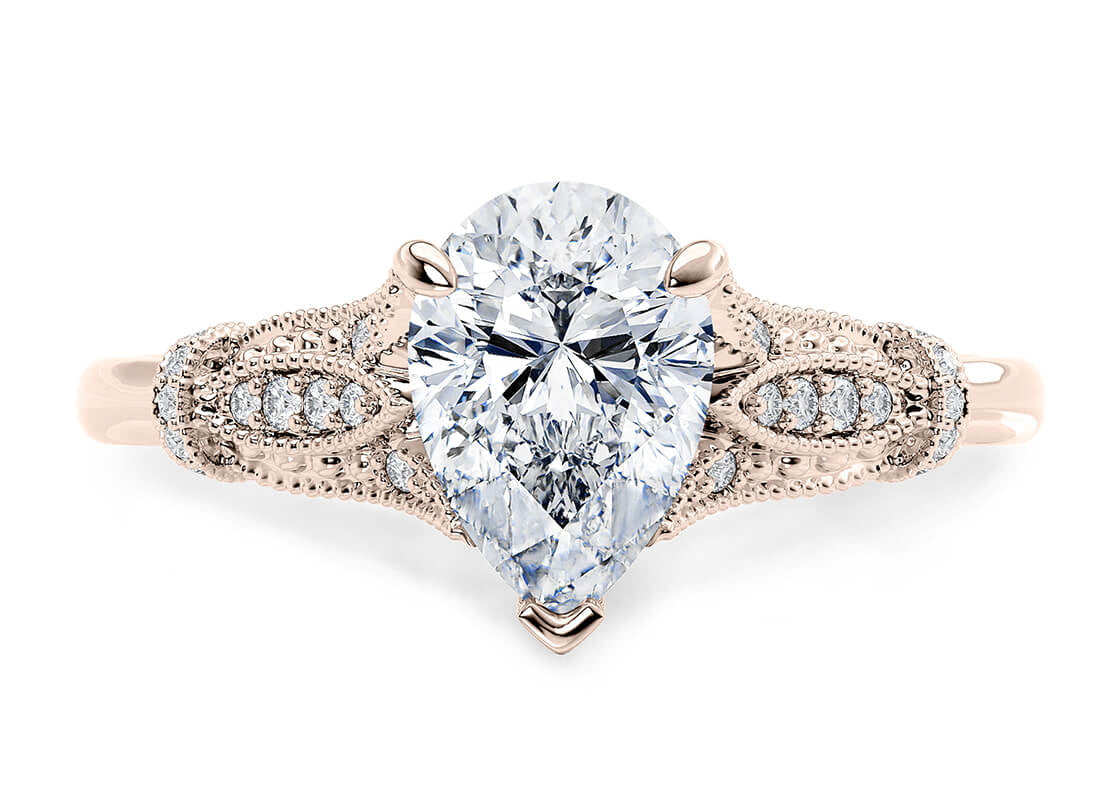 Jasmine Vintage Rose Gold 18k Pear Engagement Ring