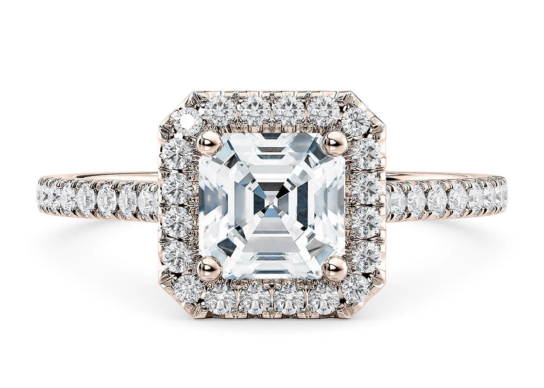 Aphrodite Halo Rose Gold 18k Asscher Engagement Ring
