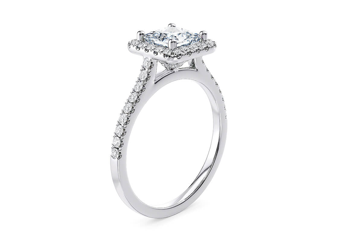 Aphrodite Halo Platinum Princess Engagement Ring