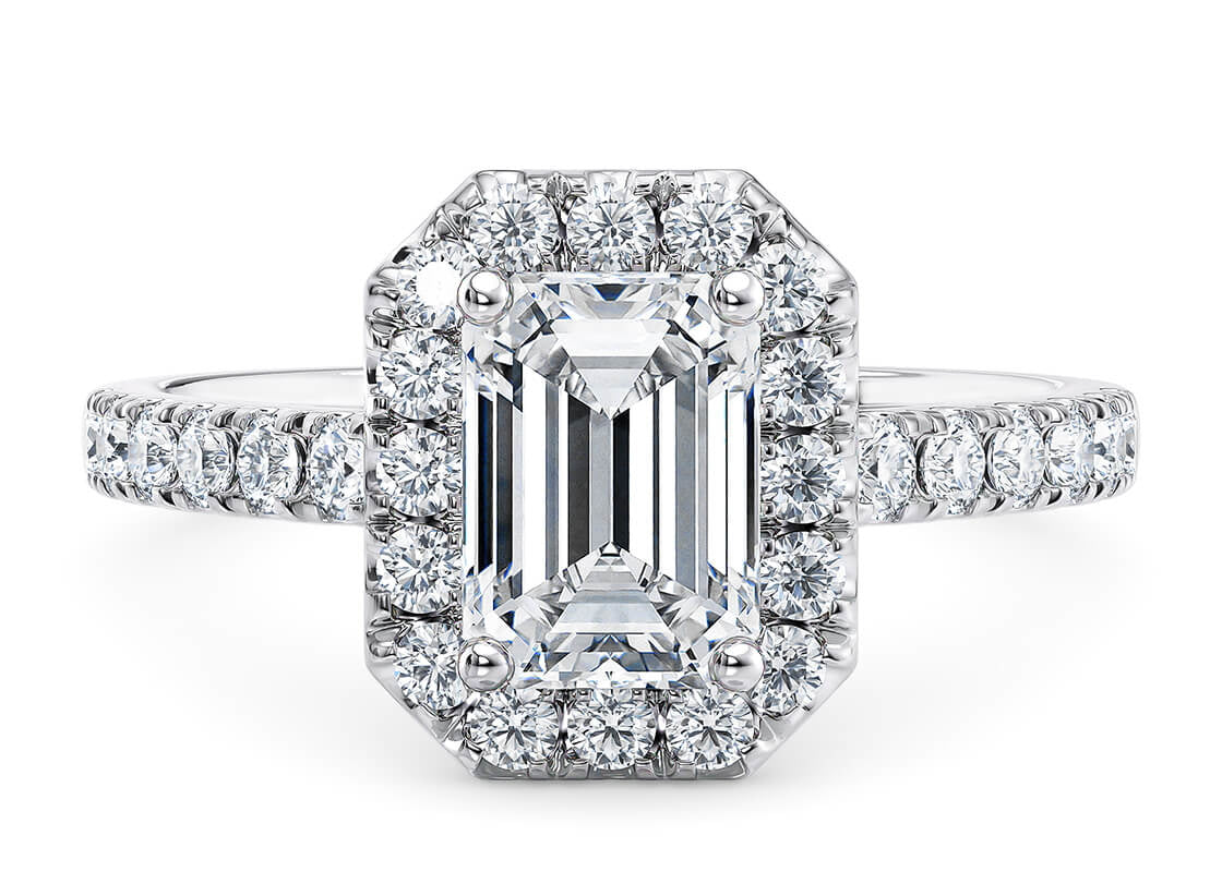 Medici Halo Platinum Emerald Engagement Ring