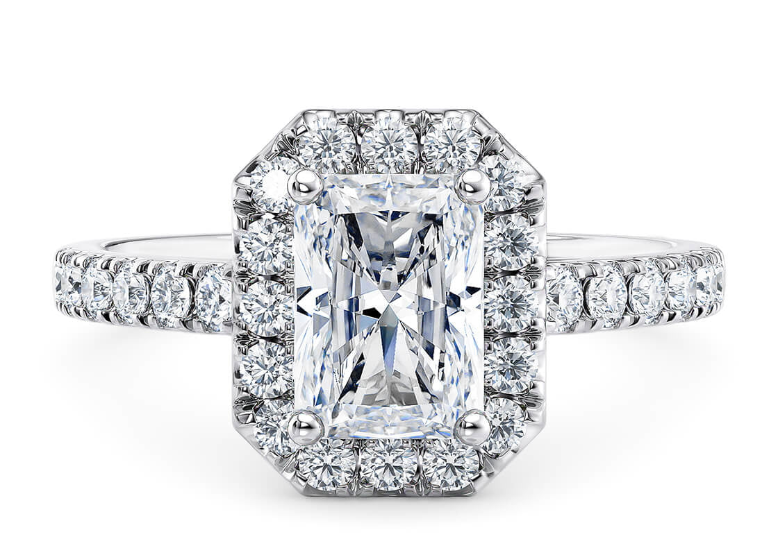 Medici Halo Platinum Radiant Engagement Ring
