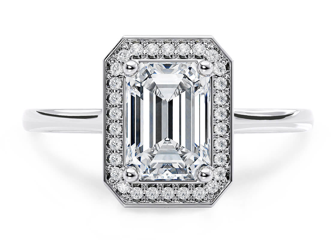 Minerva Halo Platinum Emerald Engagement Ring
