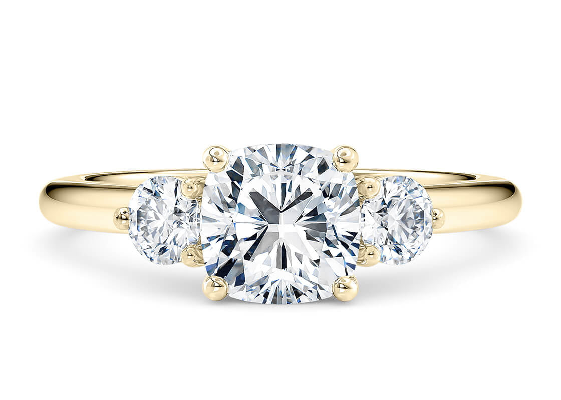 Valencia Trilogy Yellow Gold 18k Cushion Engagement Ring