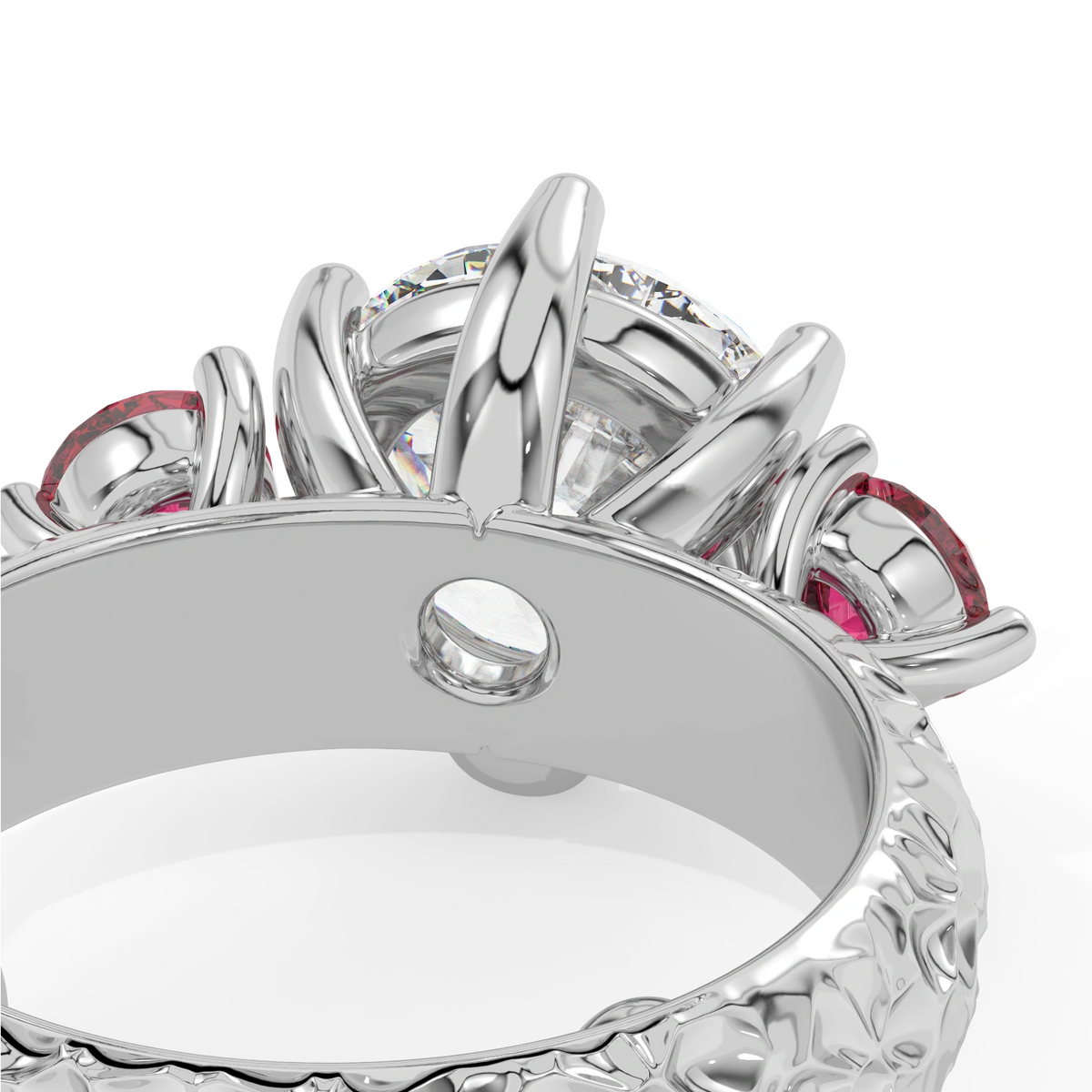 Fiora trilogy engagement ring — three-quarter view, 18k white gold